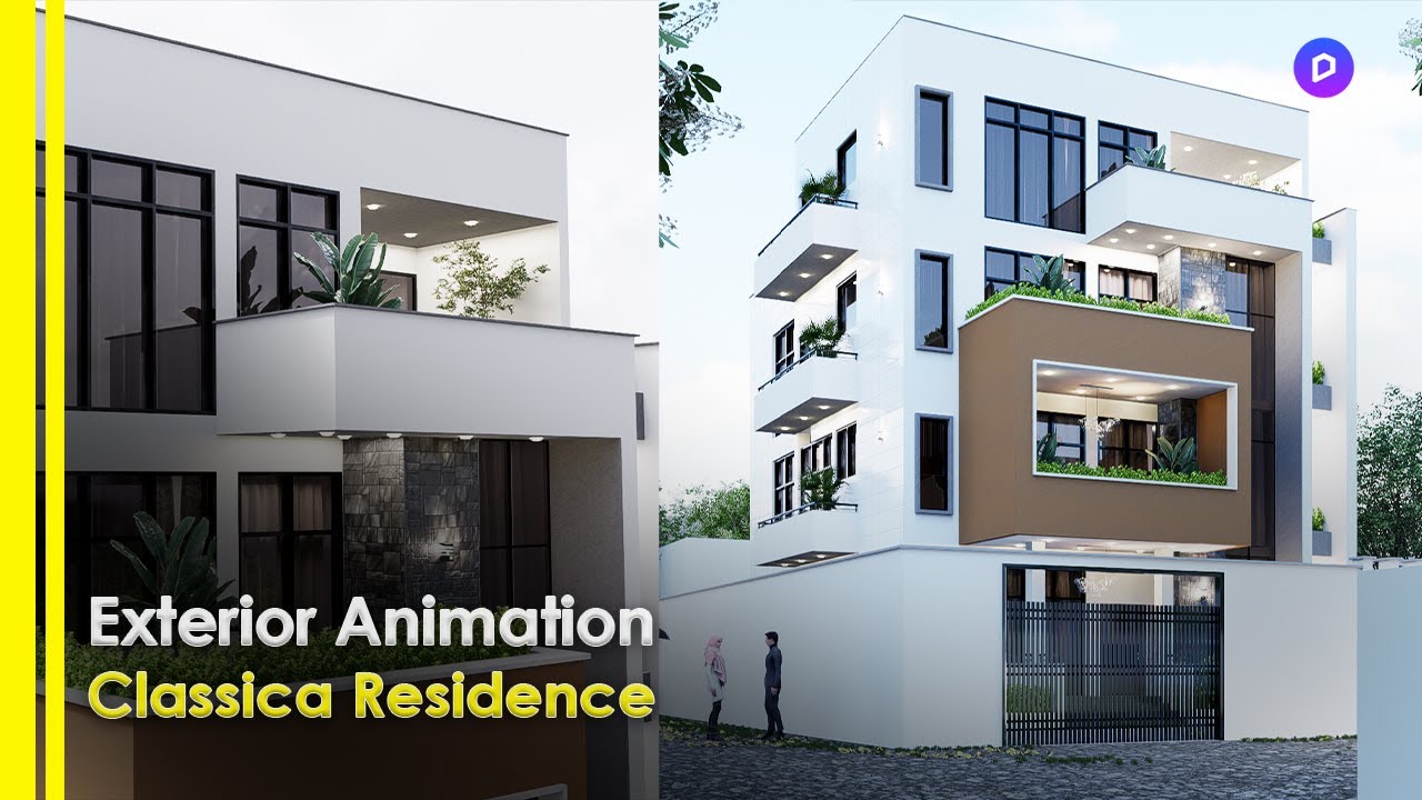 Modern G+2 Residence Exterior Animation