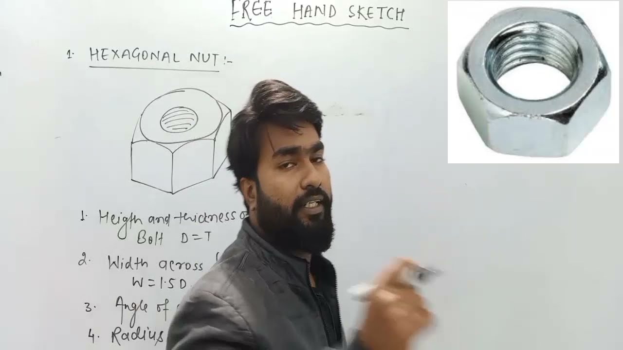 HEXAGONAL NUT || FREE HAND SKETCH L-6 || ENGINEERING DRAWING AND GRAPHICS