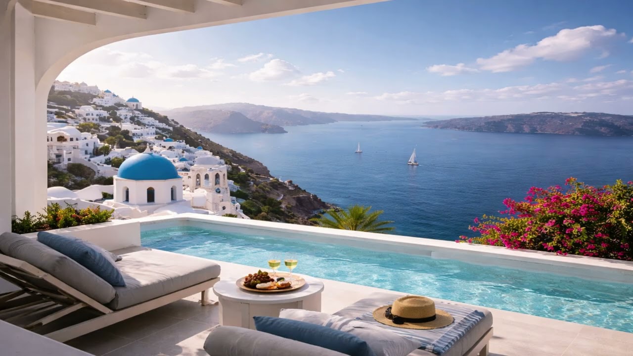 Luxury Mediterranean Balcony View | Greece 4K Scenic Relaxation (No Talking)