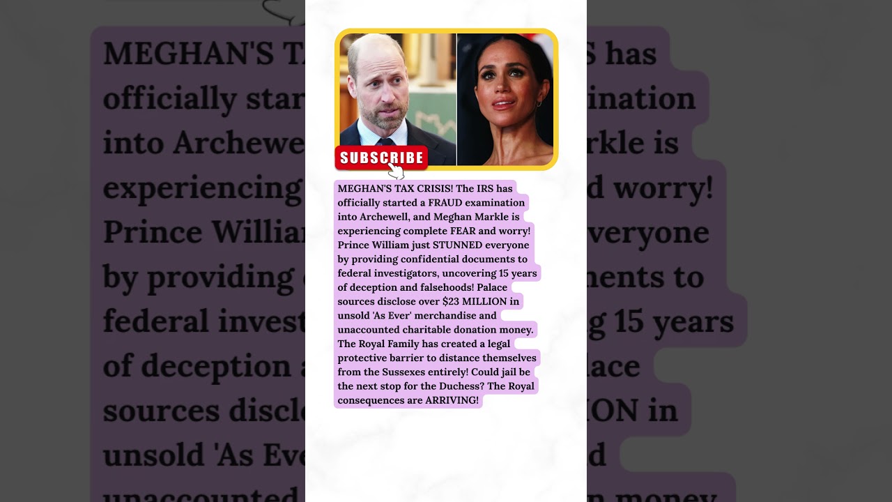 Meghan Markle in Panic as Prince William Allegedly Hands Over Secret Files Amid IRS Raid Rumors