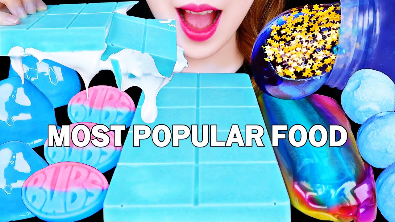 ASMR MOST POPULAR FOOD BLUE S'MORE CHOCOLATE, SWEDISH CANDY *COOKING* EATING SOUNDS MUKBANG 먹방 咀嚼音