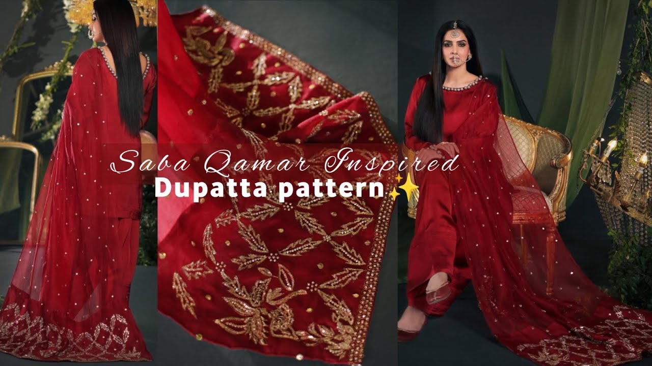 ❤️Saba Qamar Inspired Dupatta pattern✨Hand Embroidery design🪡