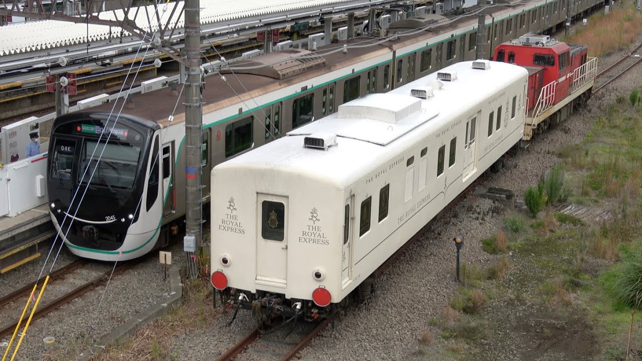 DD200-17牽引 マニ50 2186（THE ROYAL EXPRESS塗装）甲種輸送・長津田駅構内入換作業【TOQ iと連結】 2025.11.10