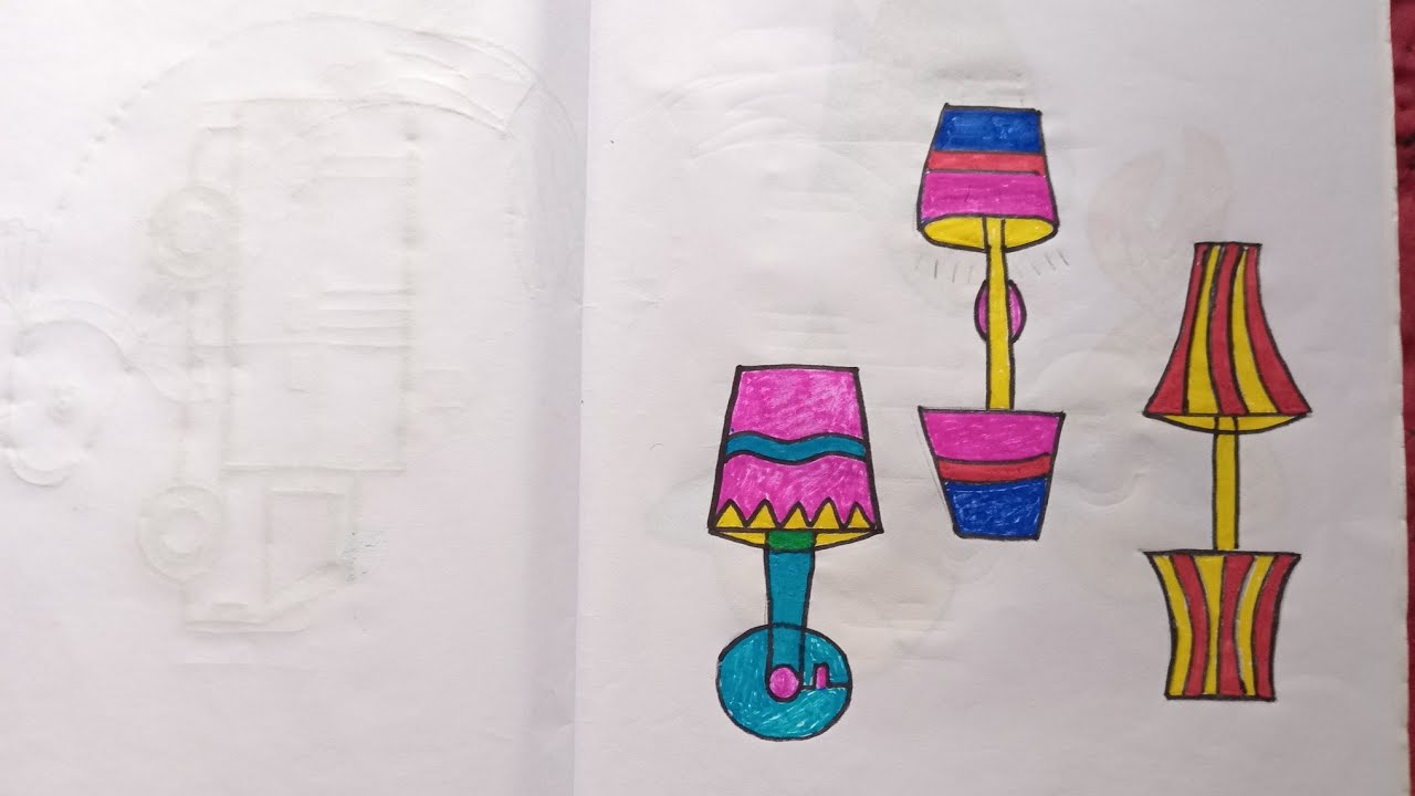 Easy drawing colourful table lamp table light  nice light #viralvideo #drawing #art 