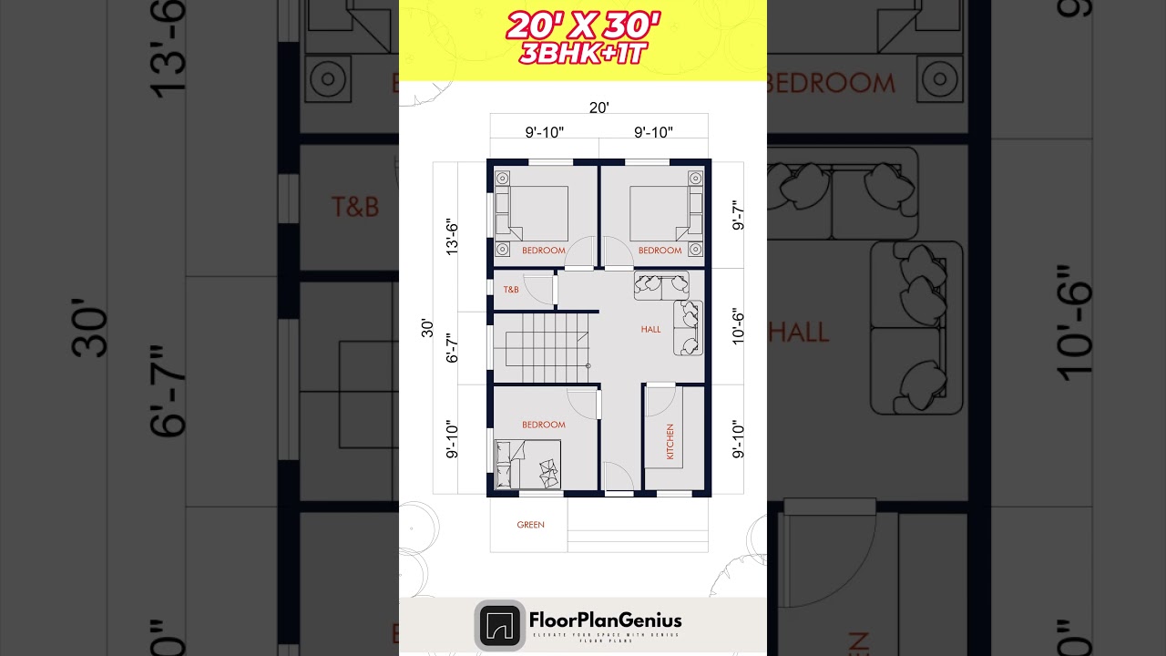 20x30 3 bed room ka makan, 20*30 house plan, 20 by 30 home design 