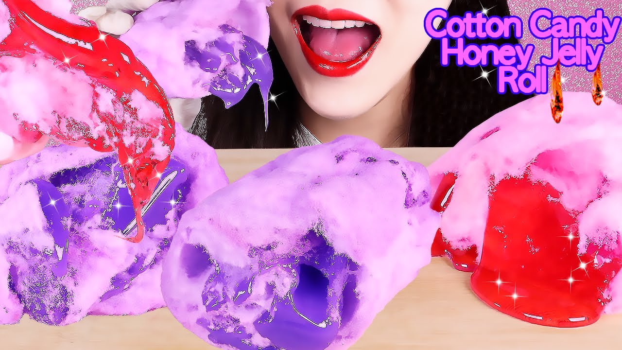 ASMR 💖 COTTON CANDY HONEY JELLY ROLL 얼린 솜사탕 꿀젤리 롤 먹방! FROZEN HONEY JELLY EATING SOUNDS MUKBANG