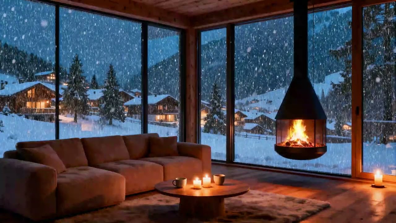 Peaceful Winter Cabin Fireplace ❄️ Night Sounds for Calm Relaxation and Better Sleep