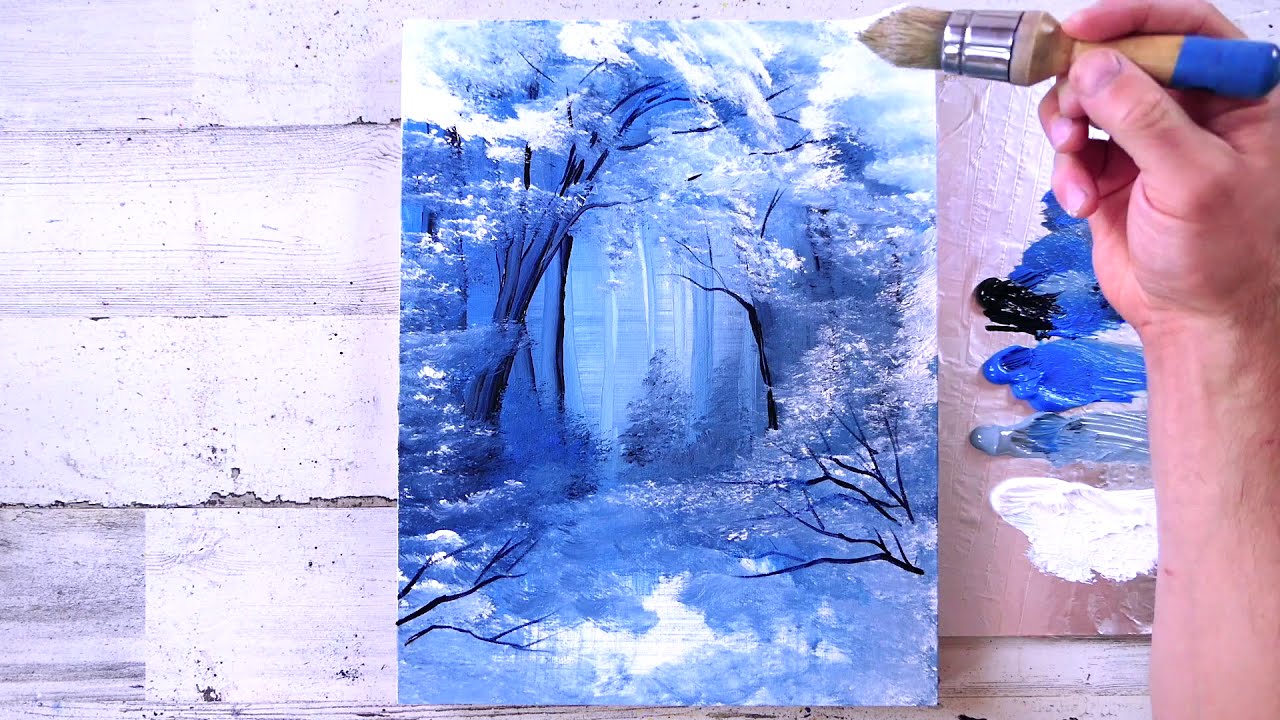 How to paint Snowy Winter Landscape Path | Easy for Beginners | Oval Brush Art | Acrylics