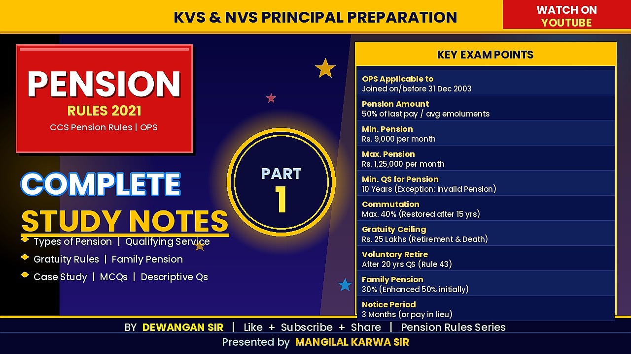 PART 1- PENSION RULES 2021 | COMPLETE  NOTES CCS Pension Rules | OPS | KVS & NVS Principal Exam  