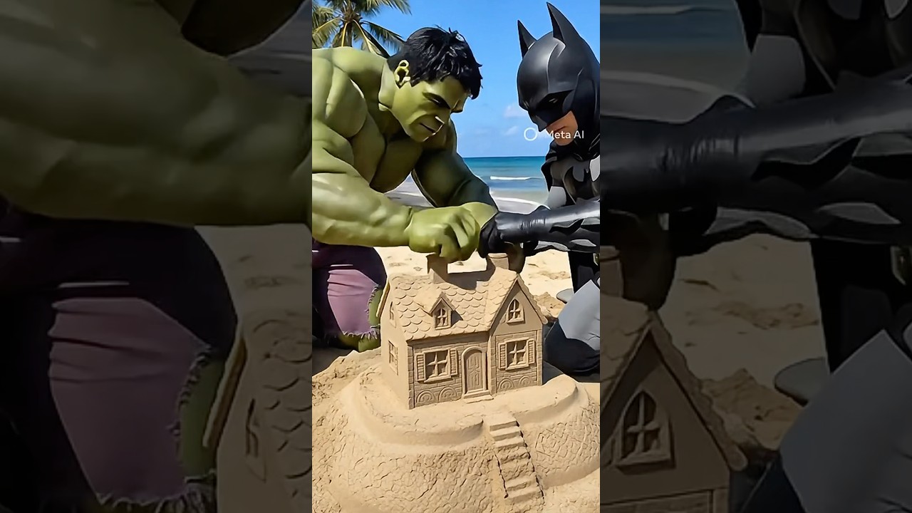Spider-man vs Hulk with Batman  Build a mini sand house #marvel#hulk#spiderman #shorts