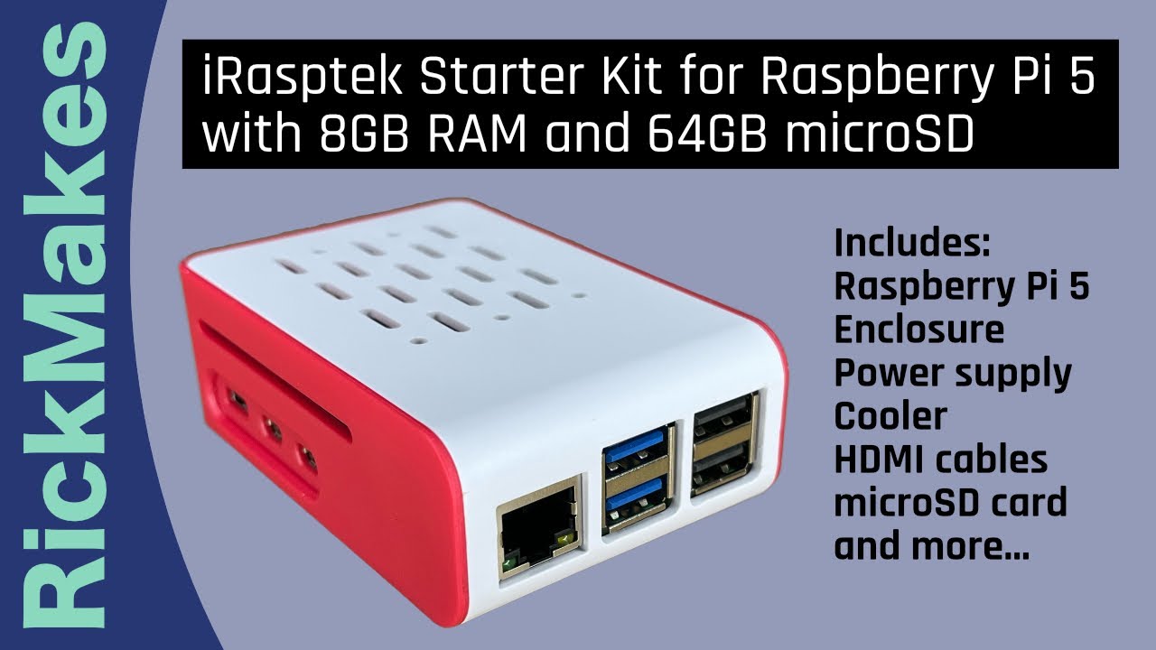 iRasptek Starter Kit for Raspberry Pi 5 with 8GB RAM and 64GB microSD