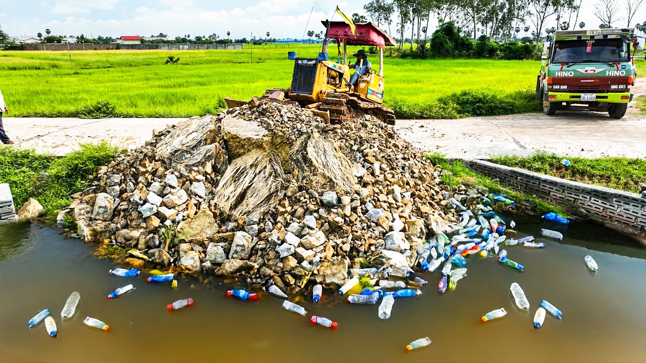Wonderful Opening Amazing Project.! Landfill Flooded In Fence Box By Skills Dozer Pushing Stone