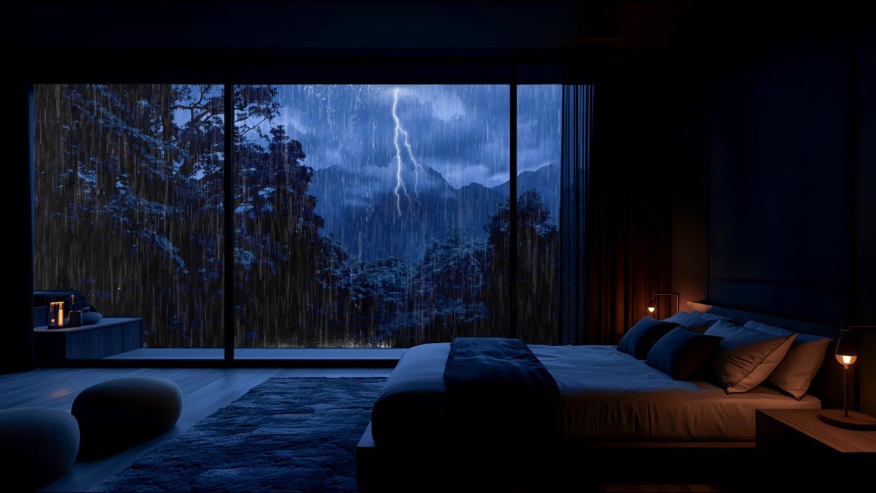Rainy Night in Cozy Bedroom 🌧️ Mountain Storm & Thunder Sounds for Fast Deep Sleep