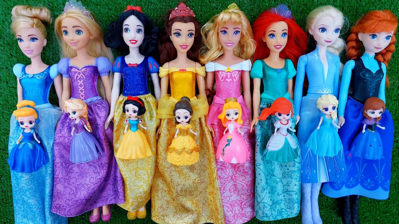ASMR Most Popular Disney Princess Dolls   lots of colorful rainbow Dresses unpacking surprise toys 3