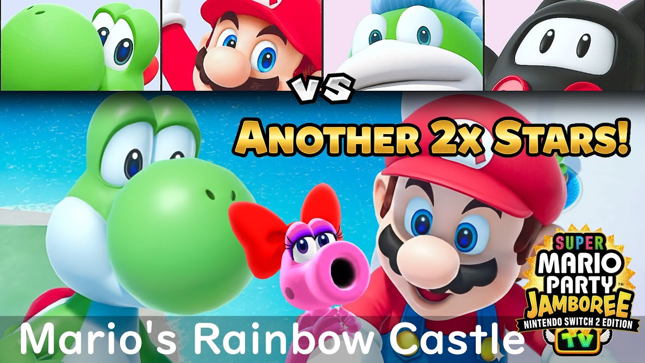 Super Mario Party Jamboree TV Yoshi & Mario vs Spike & Ninji in Mario's Rainbow Castle