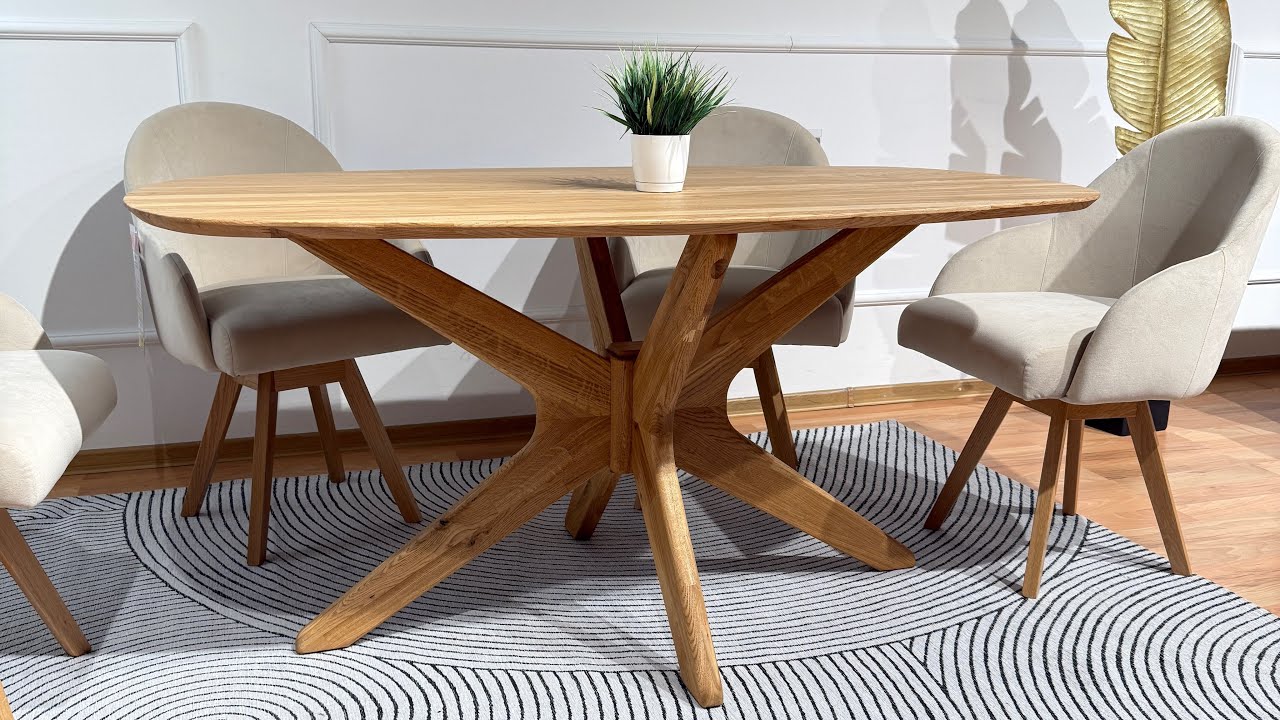 St&oacute;ł Ovalo, dębowy z postawą typu gwiazda/pająk. Lite drewno MebloModa 