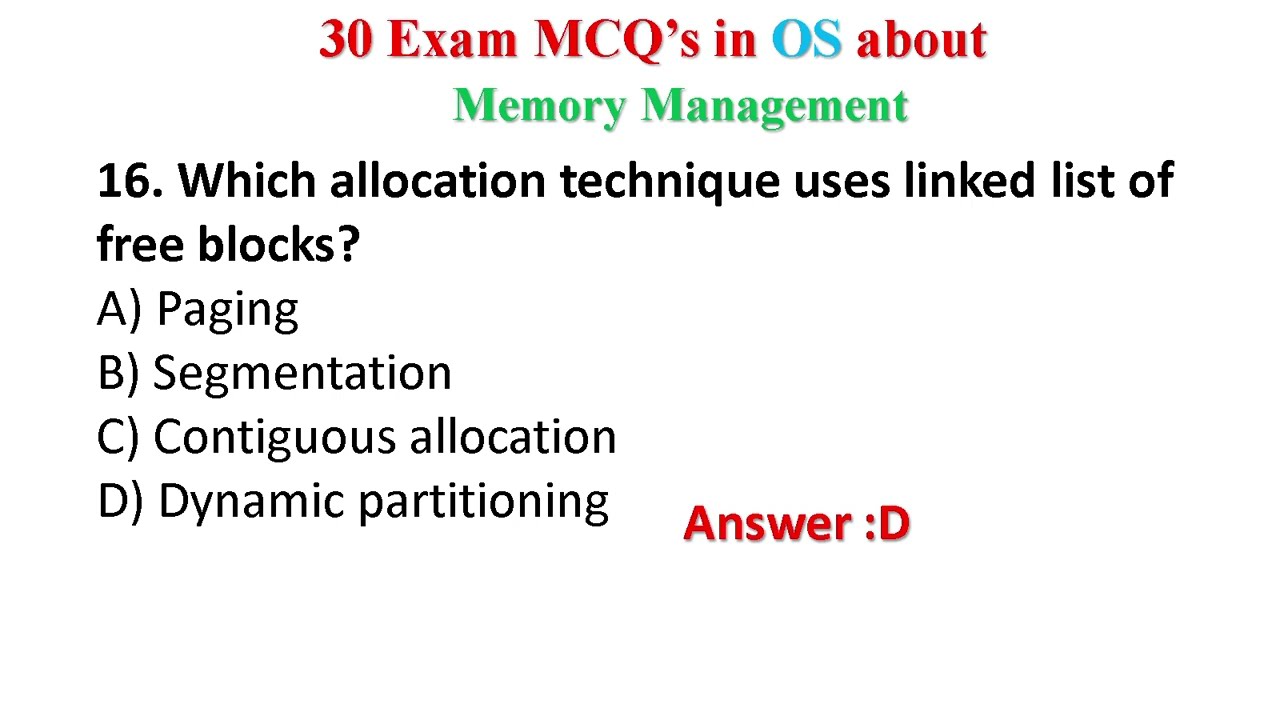 Top 30 Exam MCQ’s in OS about Memory Management