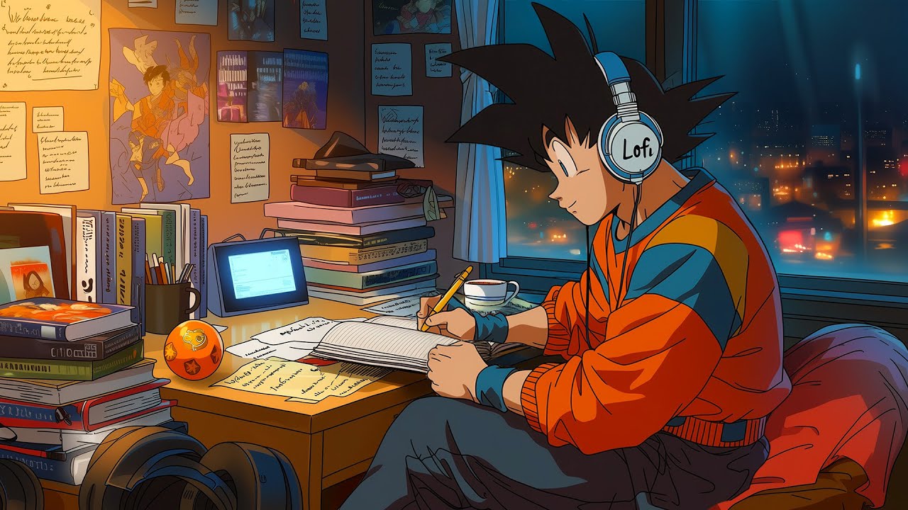 Late Night Study Desk 🌙 Anime Lofi Hip Hop | Cozy Room, City Lights & Calm Focus Vibes