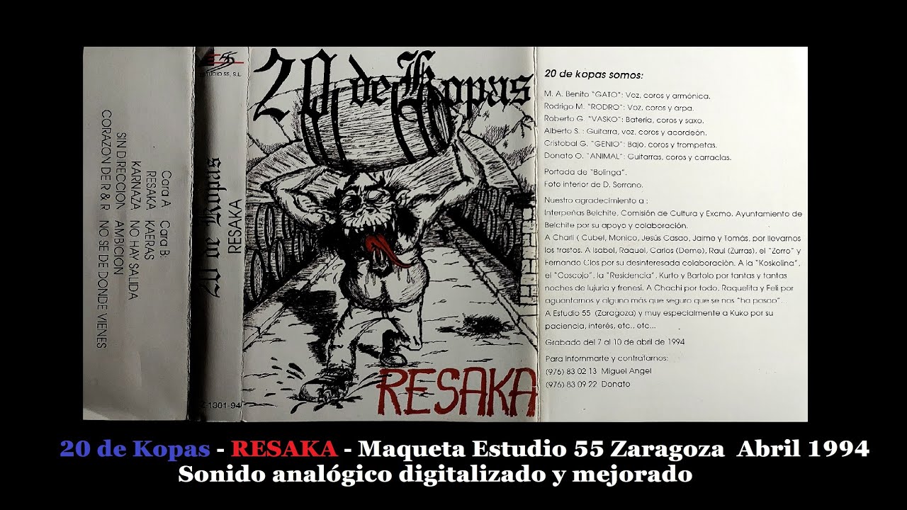 20 de Kopas -Resaka- Maqueta Estudio 55 Zaragoza Abril 1994 8 temas Sonido analógico digitalizado