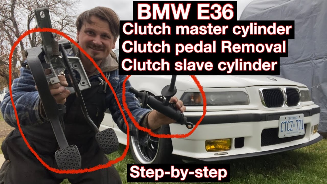 BMW E36 clutch master cylinder removal, clutch pedal removal, clutch slave cylinder removal.