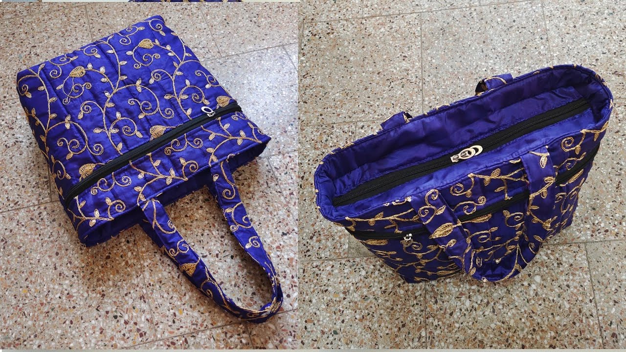 सिर्फ 10 मिनट में बनाये किसी भी कपड़े से- Beautiful zipper handbag cutting and stitching/shoppingbag