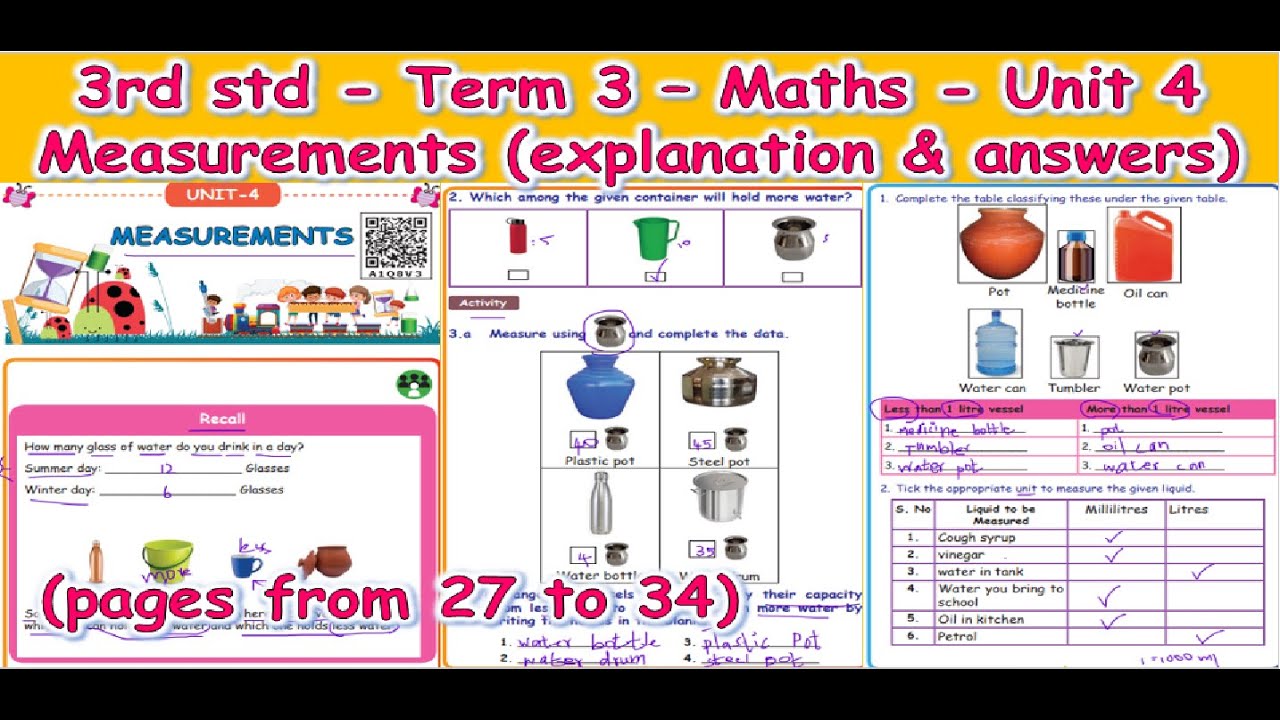 3rd STD-TERM 3-MATHS- UNIT 4- MEASUREMENTS-PAGES FROM 27 TO 34 #SAMACHEERKALVISYLLABUS #EXPLANATION