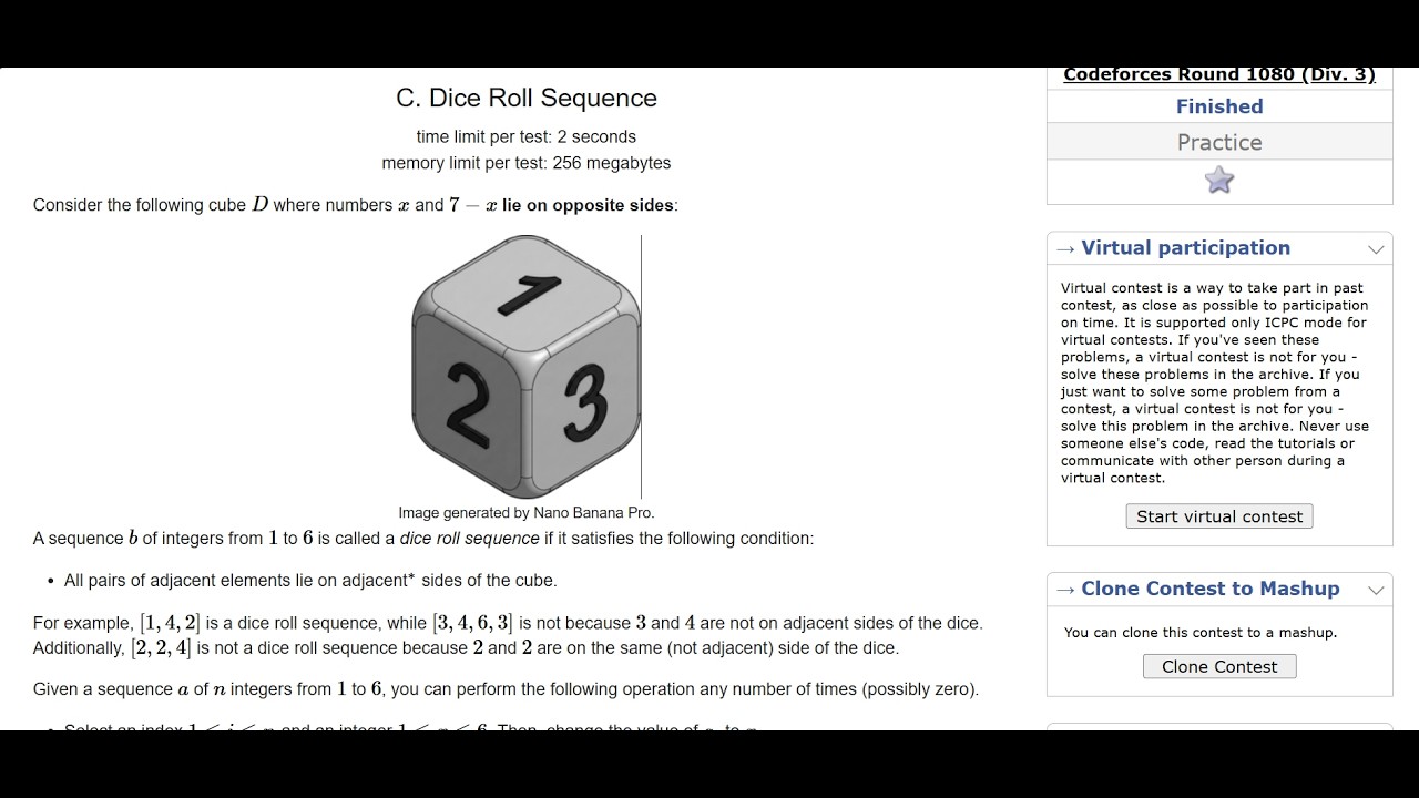 C. Dice Roll Sequence | Codeforces Round 1080 (Div. 3)