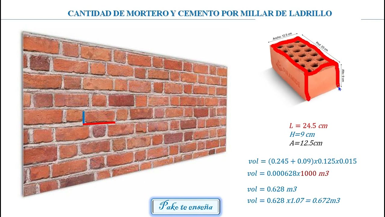 ✔Como calcular la cantidad de arena y cemento para un  millar de ladrillos | PAKO VIDEO N°24 | 📝