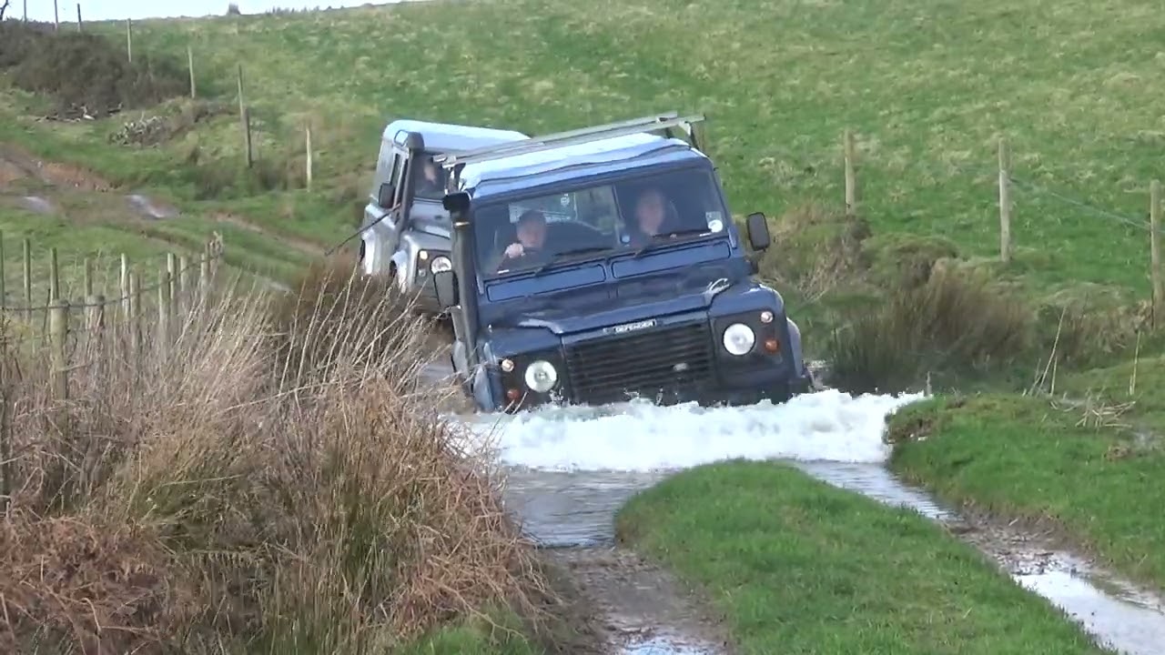 Land Rover Defenders greenlaning from Llanerchindda Farm to Brechfa Forest as part of the LRO Trail