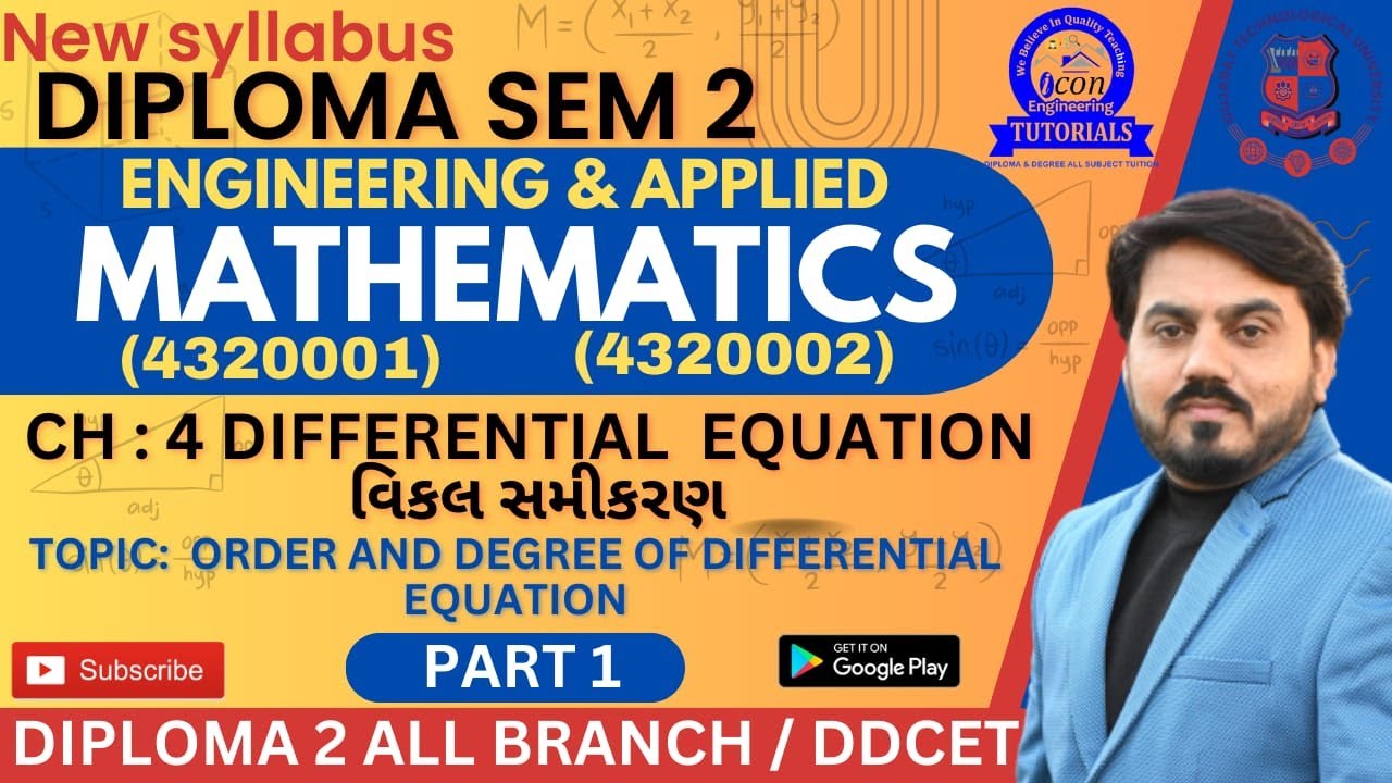 DIFFERENTIAL EQUATION CH 4 DIPLOMA SEM 2 MATHEMATICS || CH 4 ENGINEERING MATHEMATICS|| PART 1||#gtu