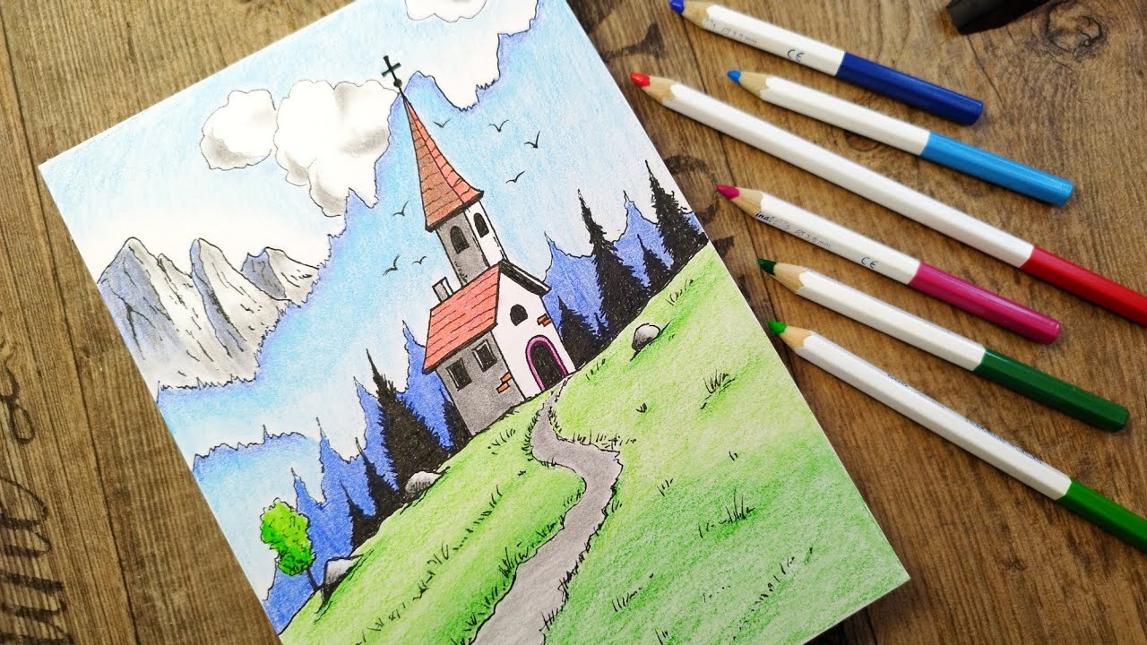 Countryside Landscape Drawing with Colored Pencils and Ink / Livestream 27022026