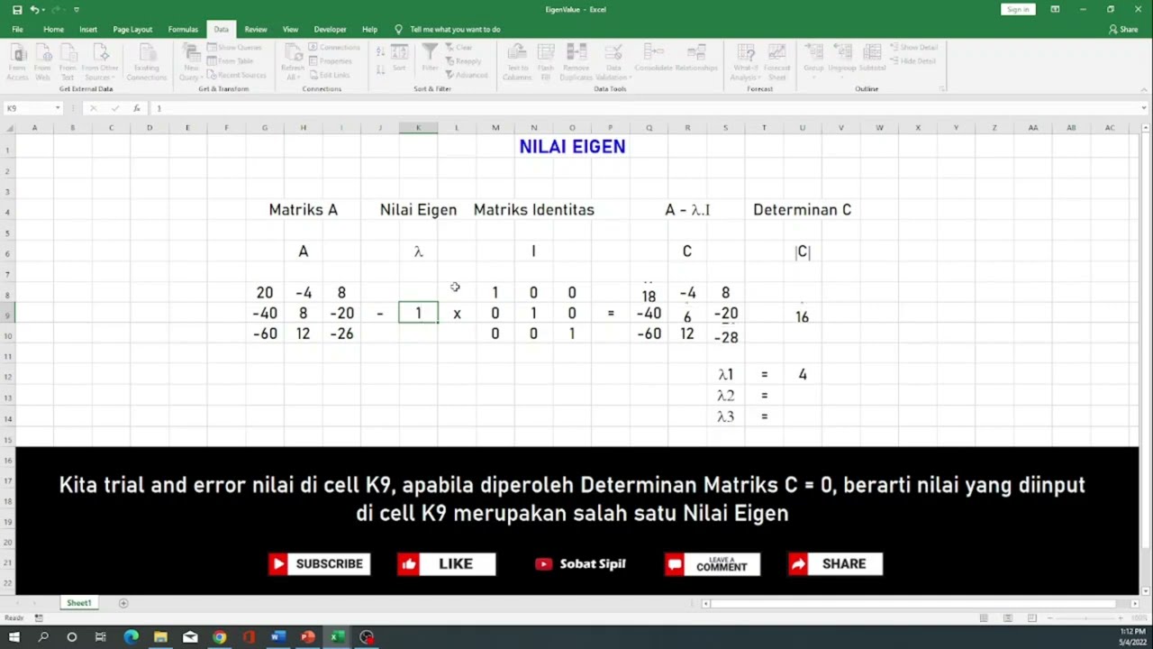 Mencari Nilai Eigen dengan MS Excel