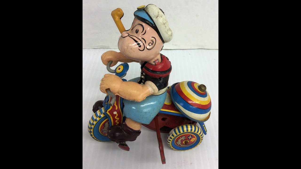 1950's Vintage Popeye Tin Lithograph Wind-Up Toy