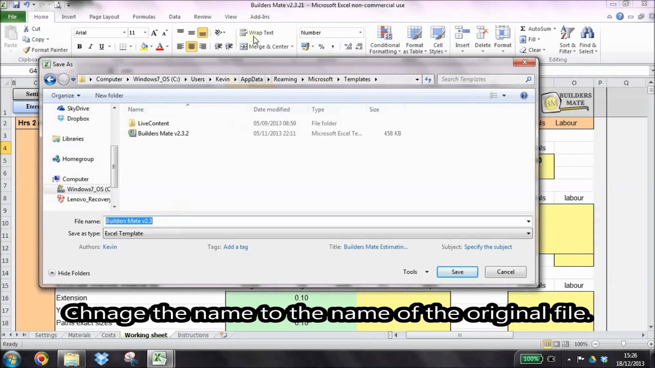 Builders Mate Estimating Software - Modify The Template