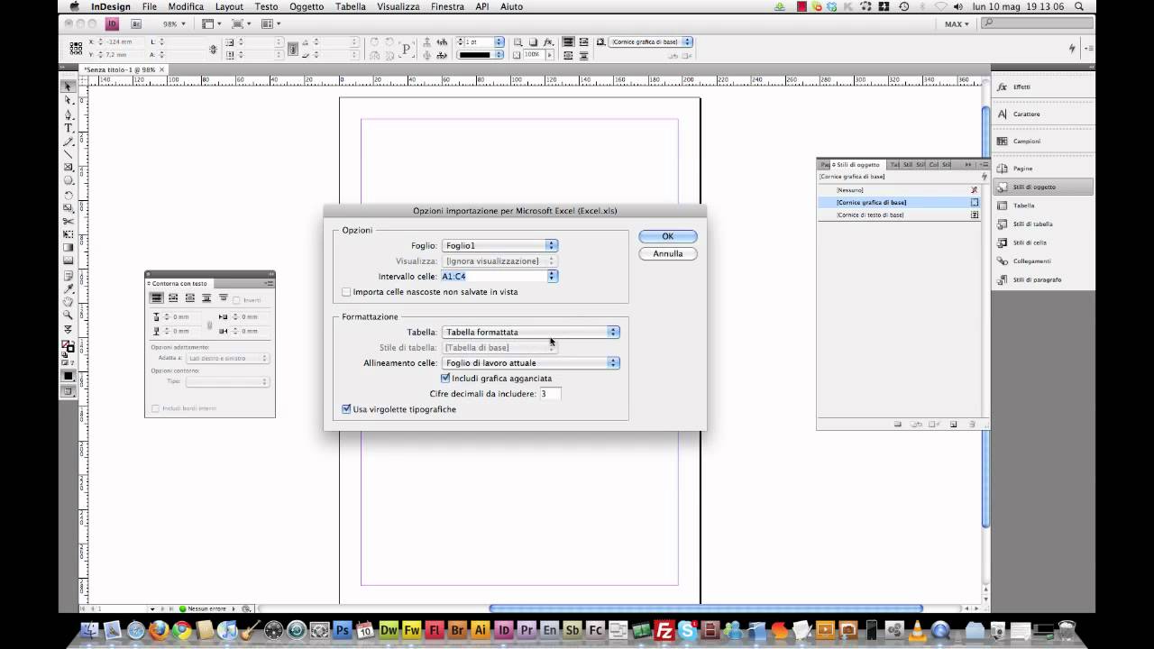 InDesign CS4 - Importare fogli di Excel
