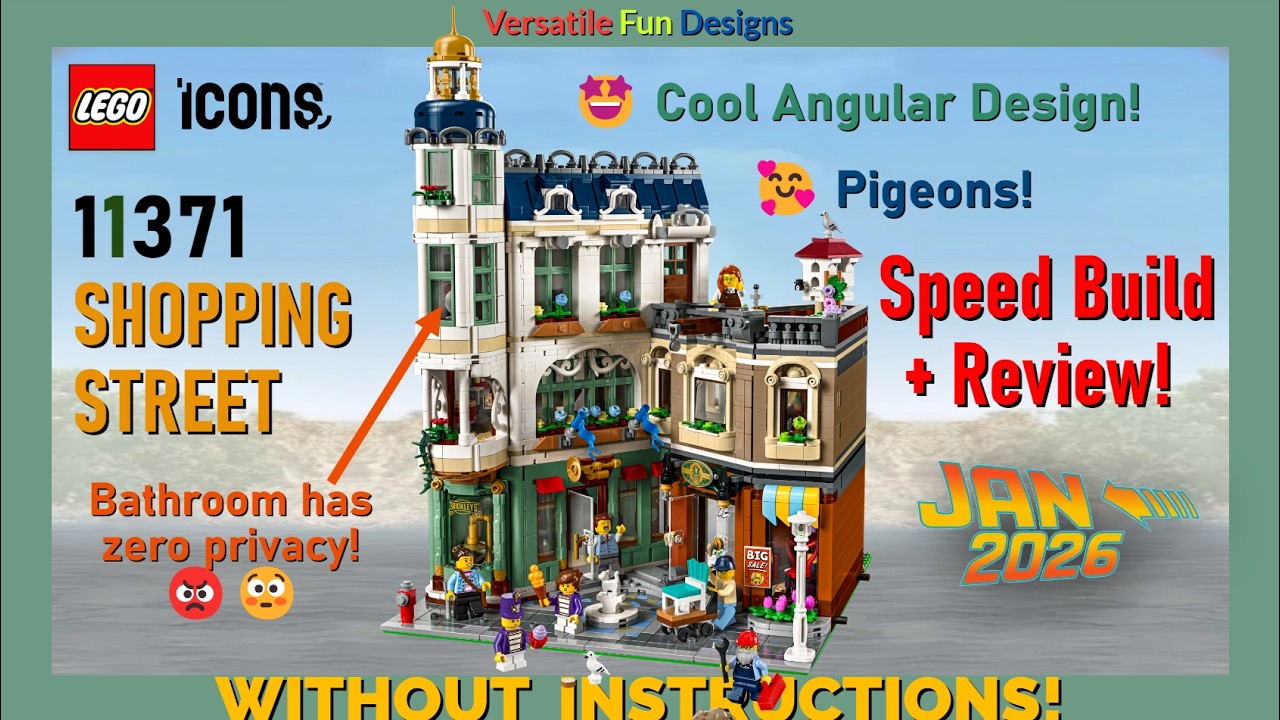 🛍️🎷🪑 NEW 2026 LEGO Icons Modular Shopping Street 11371 - Speed Build & Review WITHOUT INSTRUCTIONS!