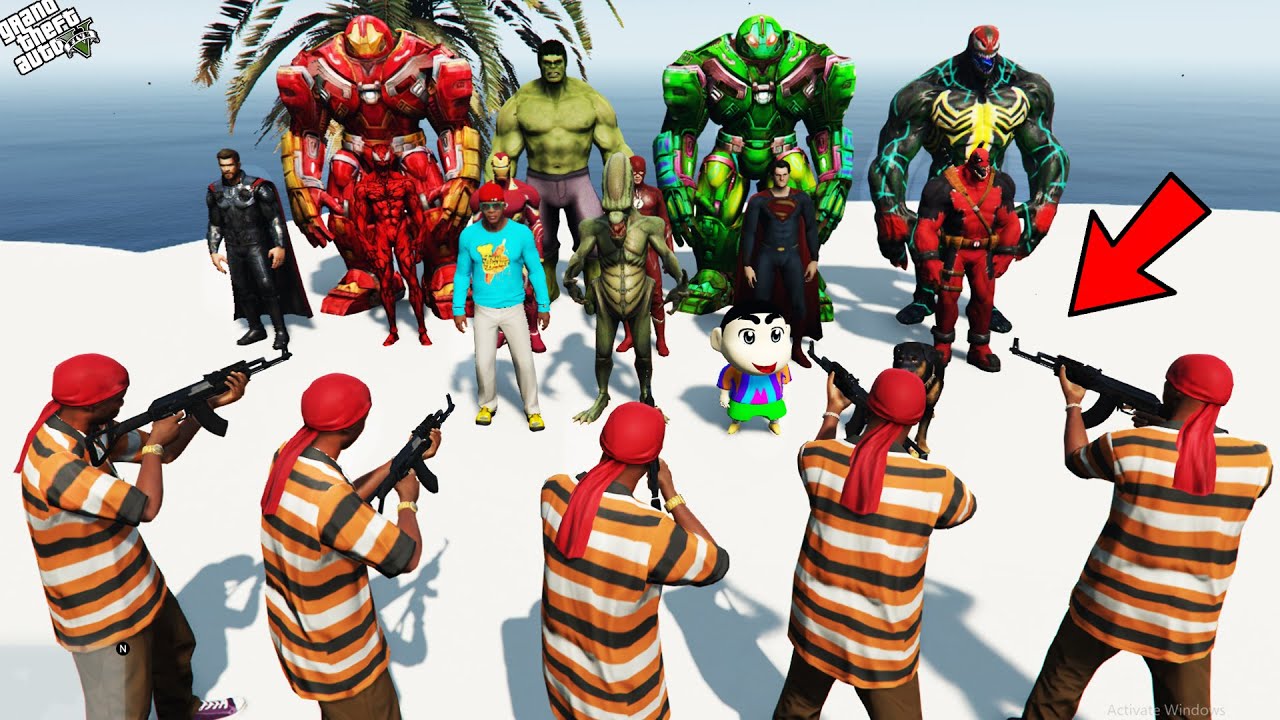 GTA 5 : SHINCHAN , Alien & Avengers Army Attacked By Bad People in GTA 5 ! | Techerz