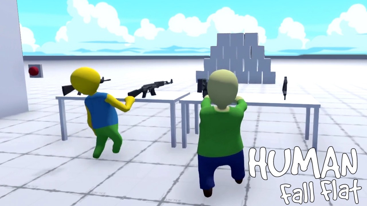 BALDI AND NOOB SHOOTING RANGE PRACTICE in HUMAN FALL FLAT..!