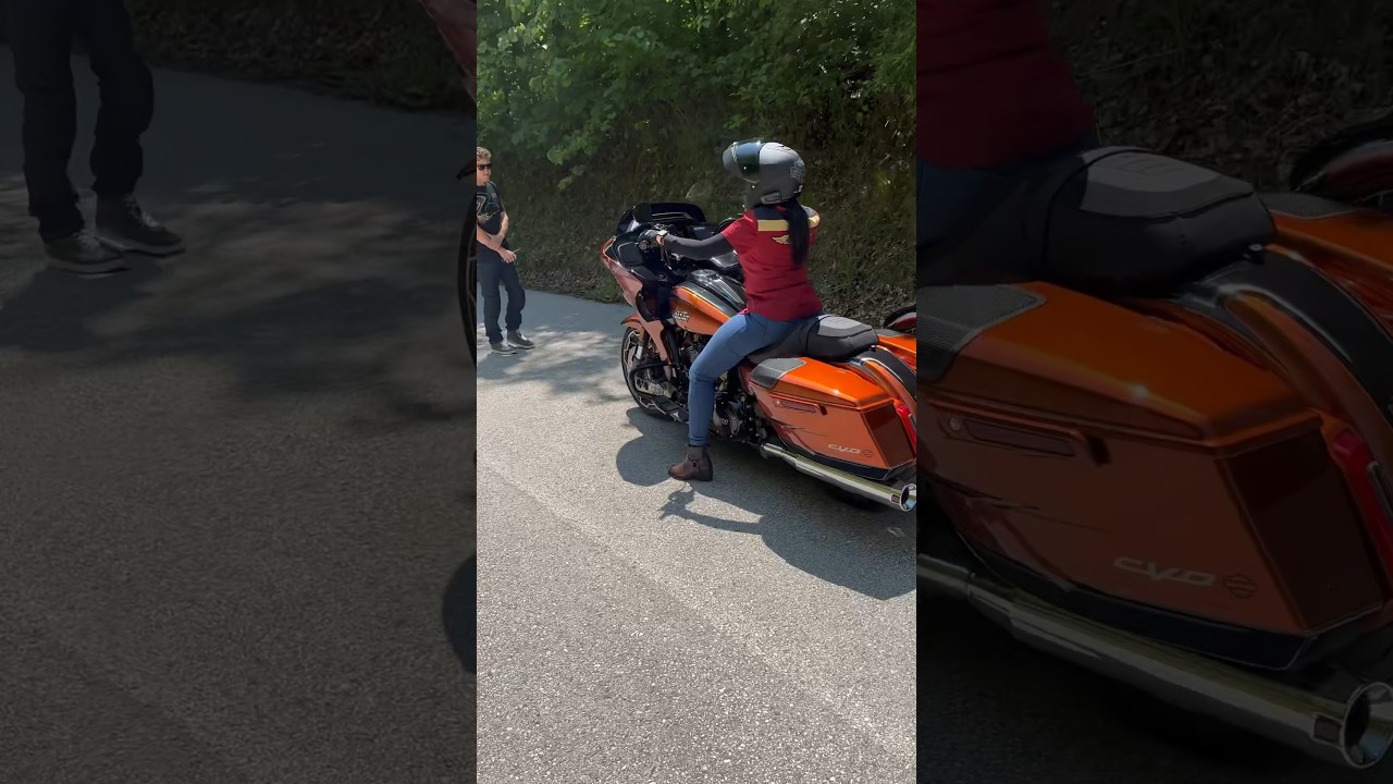Female testing out the new Harley Davidson Road Glide CVO #harleydavidson #cvo #roadglide