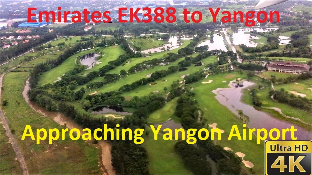 Emirates EK388 landing at the Yangon International Airport, July 2018