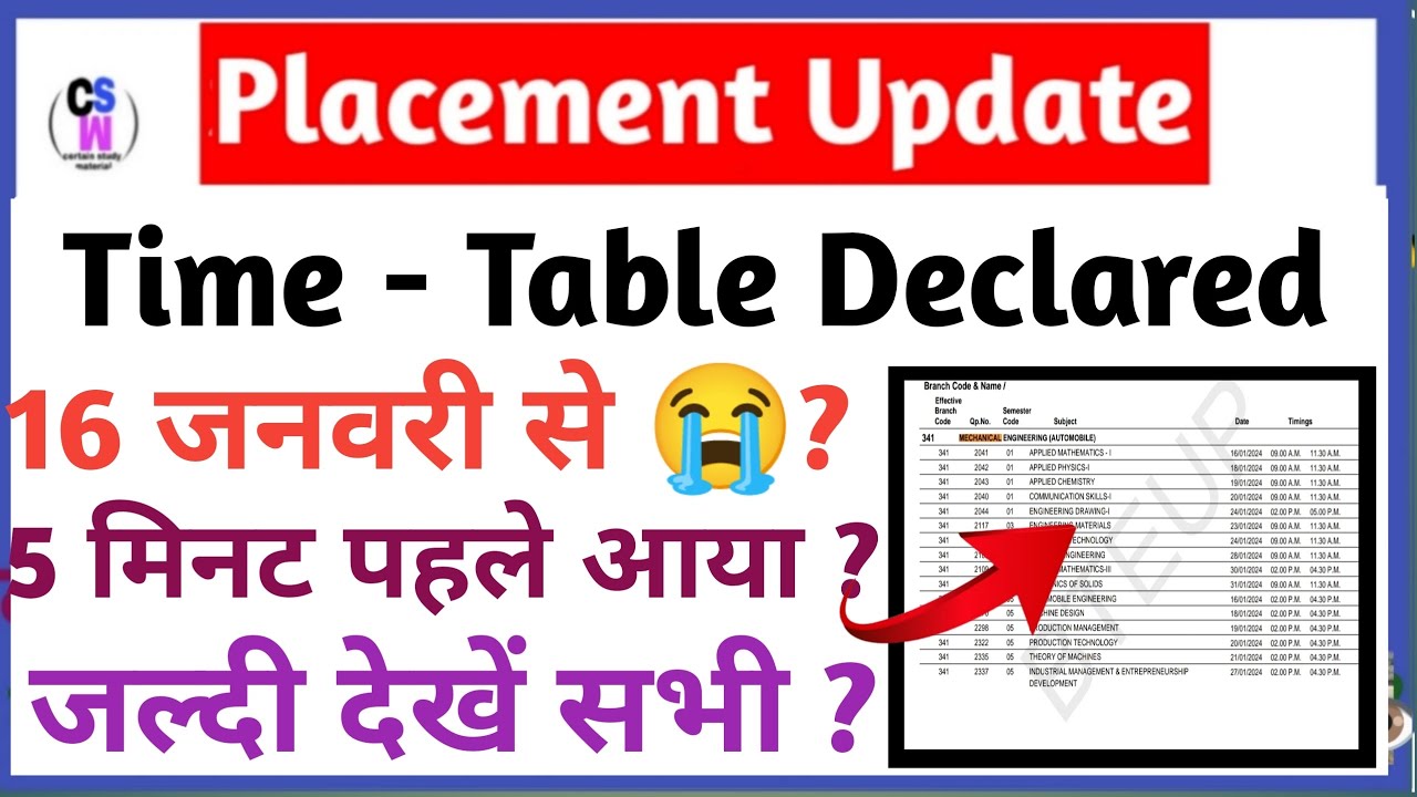 Exam Time Table Declared || Odd Semester 2024 || 16 January Se.