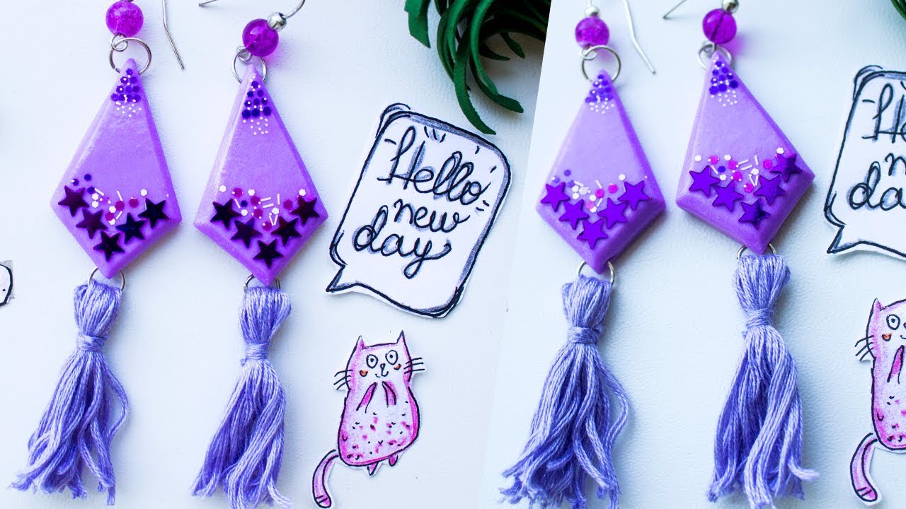 EASY DIY ✨ Purple Earrings with Tassel ✨Polymer Clay Craft