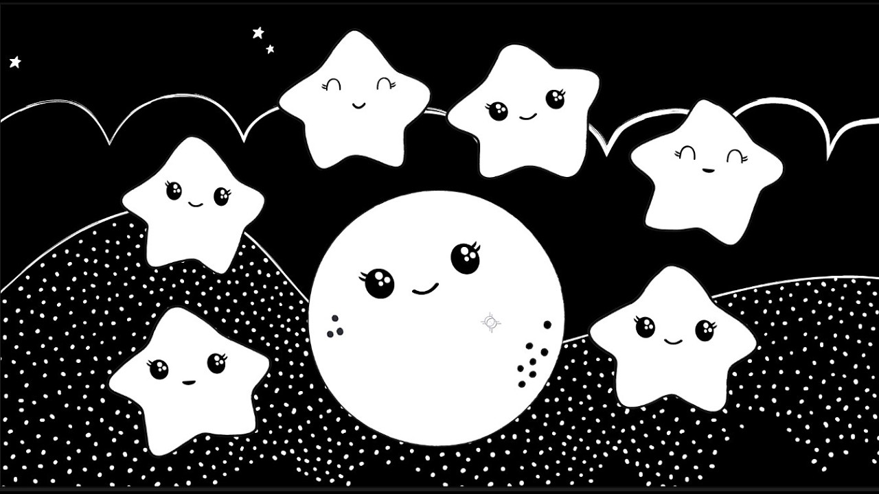 Moon and Stars Playtime | Fun Baby Sensory | Black White High Contrast Classical Mozart music Bear