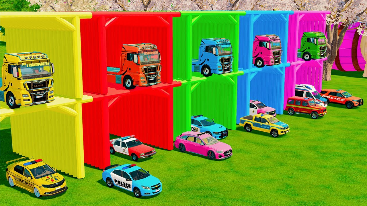 TRANSPORTING ALL POLICE CARS and AMBULANCE EMERGENCY VEHICLES WITH MERCEDES POLICE TRUCKS ! FS22