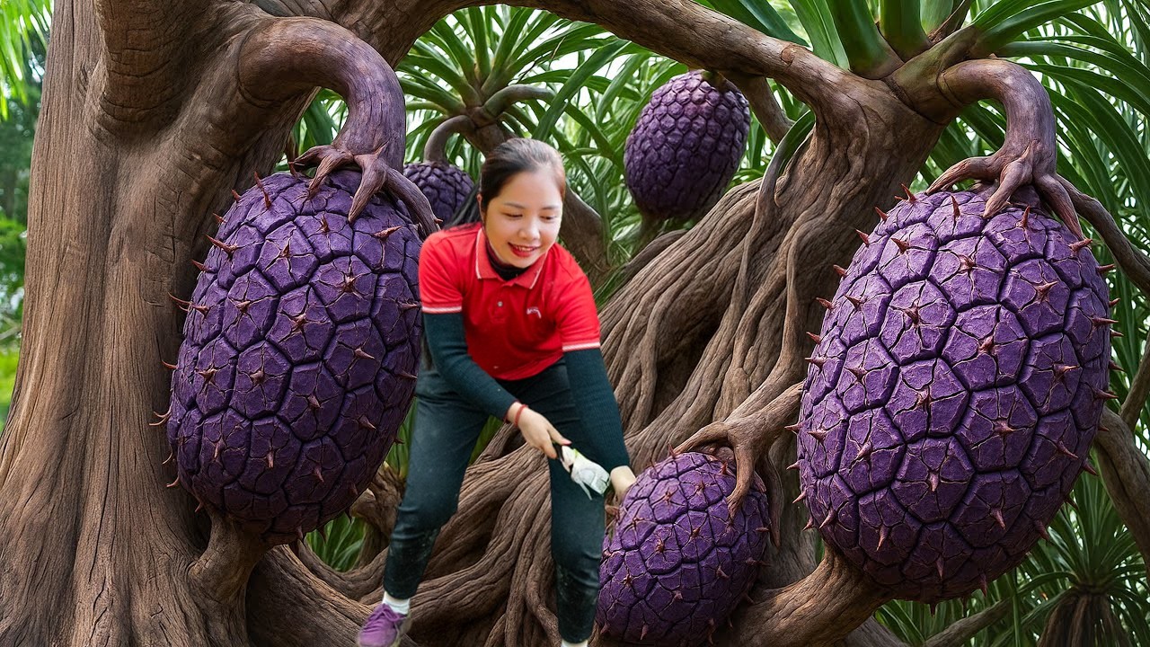 Harvesting Purple Screw Pineapple Goes To Market Sell, Unfortunately I fell while picking papaya