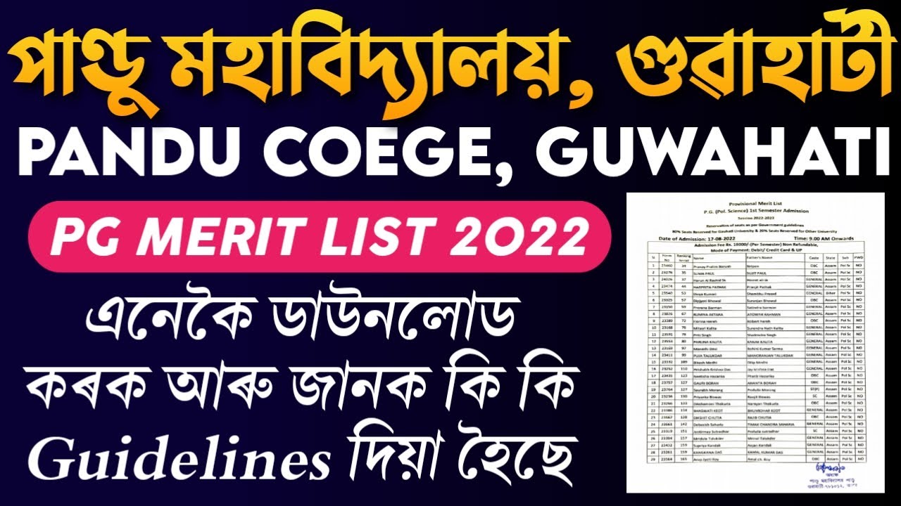 Merit List of Pandu College PG Admission 2022 &bull; Pandu College PG Admission Merit List 2022