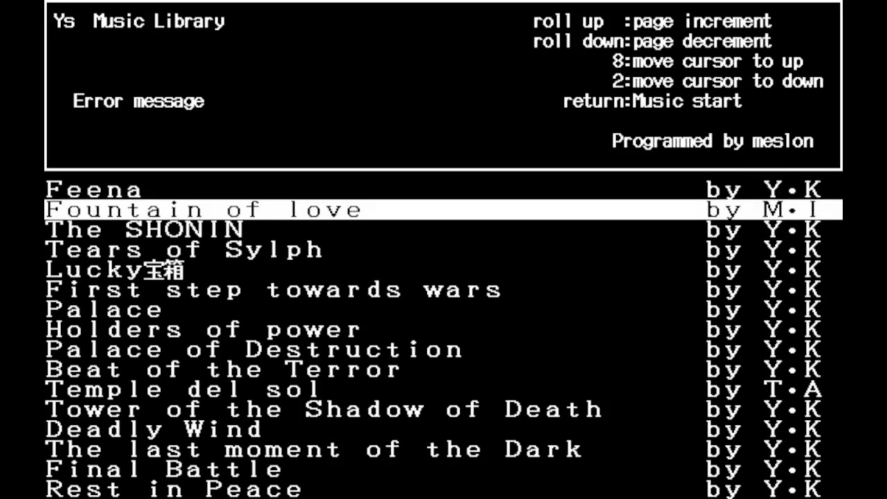 Ys Music Library for the NEC PC-88