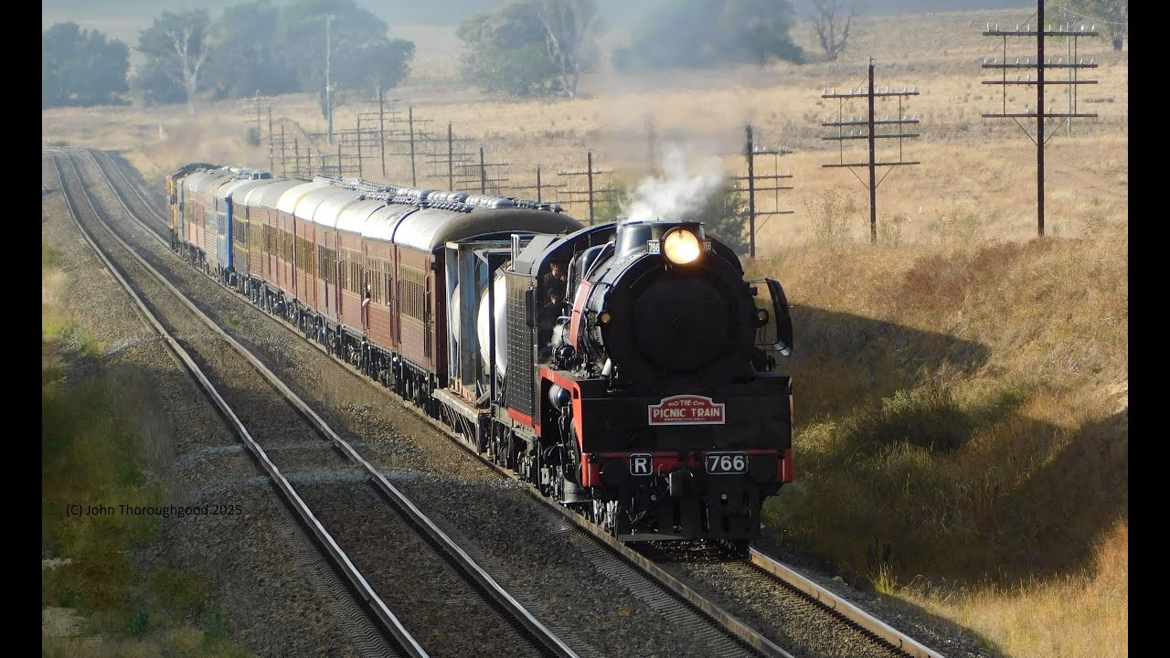 R766 heads south!  Leading The Picnic Train's transfer from Goulburn to Gunning 27-3-2025