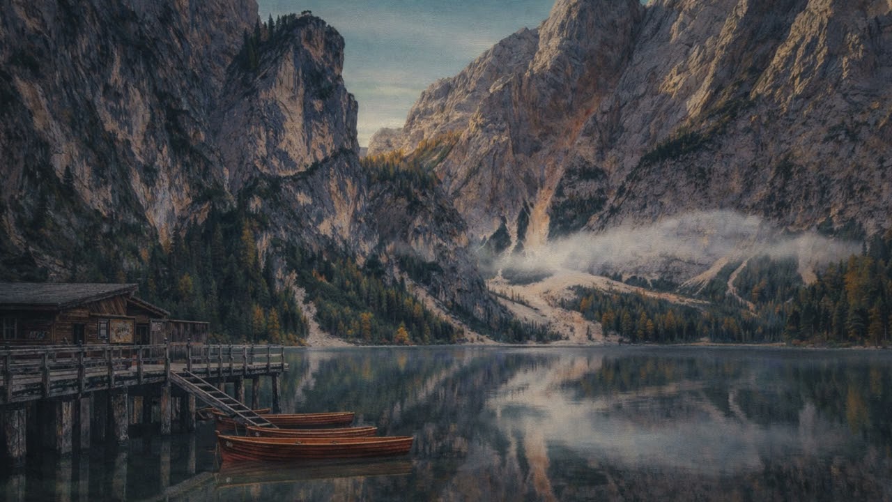 Peaceful Alpine Lake Ambience  4K Nature Scenery - Slow Music for Relax & Sleep (2 Hours)