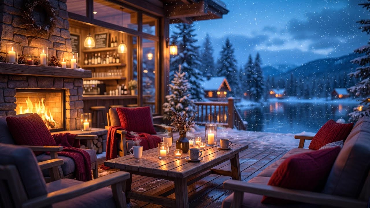 Cozy Coffee Shop ☕ Snowfall View & Peaceful Jazz Background